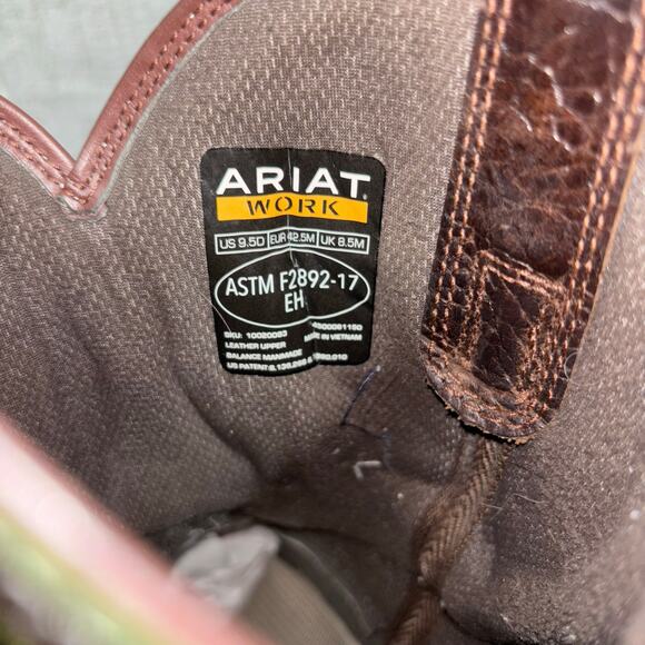 Ariat Workhog Square Toe Western Work Boots Men’s 9.5D Brown/Green Leather - Picture 8 of 8